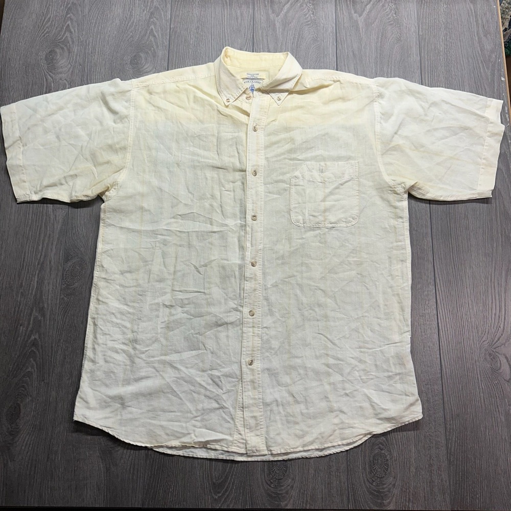 Vintage Fox Classic Mens Large Short Sleeve Button Down Shirt Cream Striped